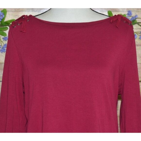 Talbot's Boat Neck Shoulder Tie Ribbed Knit Top Shirt Size L Long Sleeve Pink - Picture 2 of 7